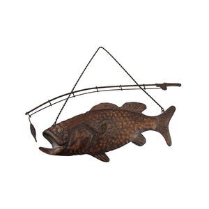 Zeckos - Rustic Finish Largemouth Bass Metal Wall Hanging - Brown